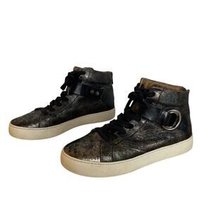 Frye Lena Lace Up Harness Gunmetal High Top Sneakers Size 9 Leather Metallic